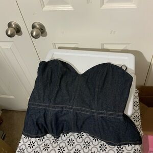 NWOT Strapless Peplum Corset Denim Top